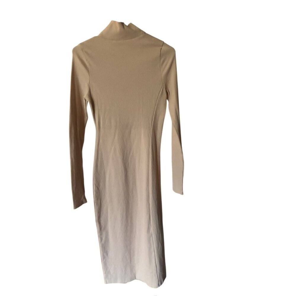Women's Tan Turtle Neck Long Sleeve Mid Length Dress - Picture 3 of 8